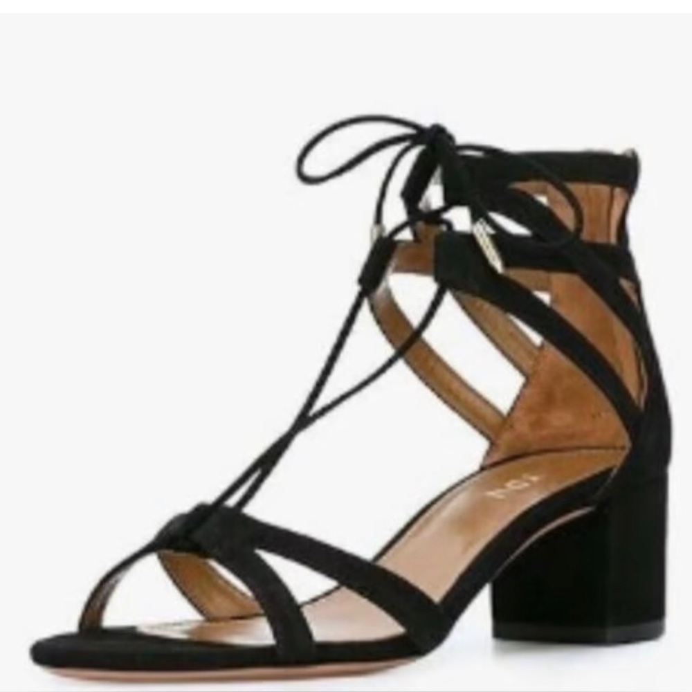 NWOT YDN Black Lace-Up Block Heel Sandals